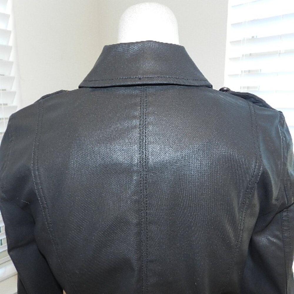 White House Black Market Black Coated Denim Cropped Pocket Jacket Size 4P - Picture 8 of 16